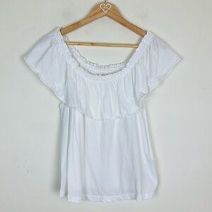 Current Elliott ruffle off the shoulder knit tee shirt in white. Size 2
